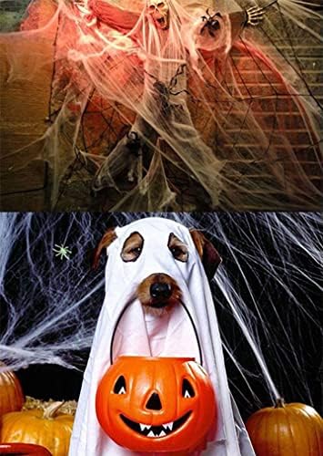 Fharlxq Party Props White Webbing Spooky Twas, decorações de Halloween de 500 pés quadrados, teias de aranha falsas super esticadas