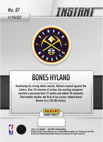 Bones Hyland Denver Nuggets Fanáticos exclusivos paralelos Panini Instant Hyland Scores 27 para liderar Nuggets Single Rookie
