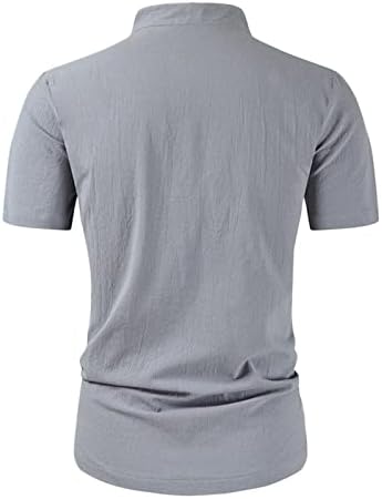 Camisetas masculinas de verão de verão masculino de cor sólida de cor pequena de colarinho de colarinho de colarinho de linho de linho de algodão desgaste