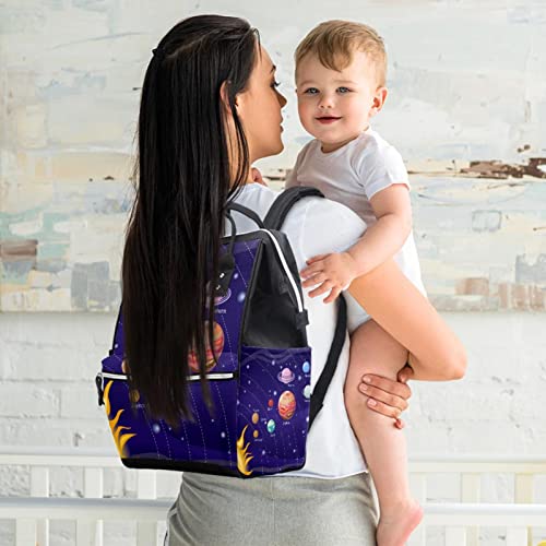 Planetas espaciais Galáxia Bolsas de fraldas roxas Modinha Mummy Backpack de grande capacidade Bolsa de enfermagem Bolsa de viagem