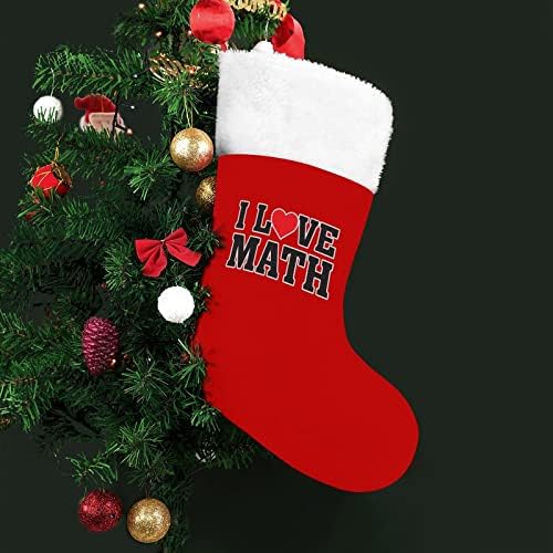 I Love Heart Math Christmas meias de veludo vermelho com bolsa de doces branca decorações de Natal e acessórios para festas