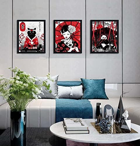 Pôster de arte do Japão, arte asiática imprime a decoração de parede japonesa, papel de parede de gato de animais japoneses Koi Fish Yin Yang Poster, fotos vintage Japandi Set para sala de estar da sala da sala de meninos decoração de parede, conjunto de 6 -