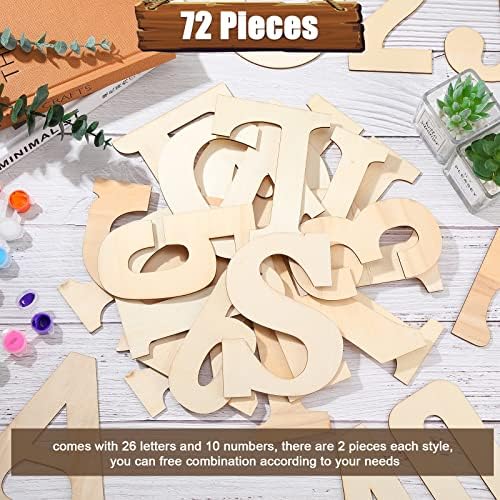 72 peças 6 Letras de alfabeto de madeira e números inacabados Número de letras de madeira letras artesanais Números