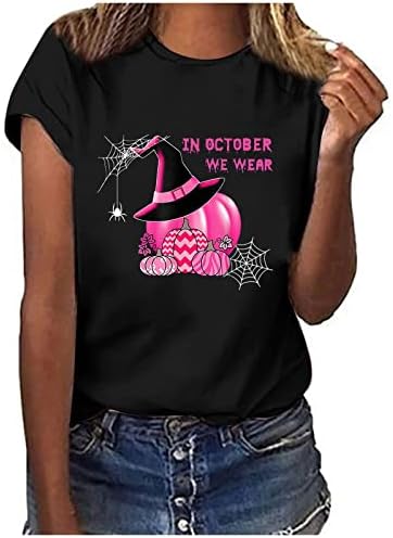 Mulheres fofas de câncer de mama consciência camiseta de camiseta de manga tops 2022 em outubro Usamos túnicas gráficas de abóbora