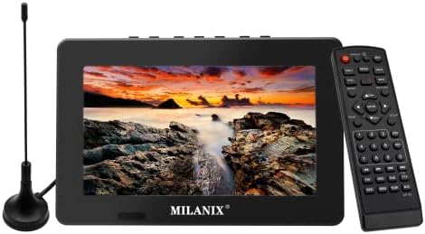 MILANIX 7 ”TV portátil recarregável com tela widescreen LCD, suporte de duas vias, sintonizador digital e antena de alta