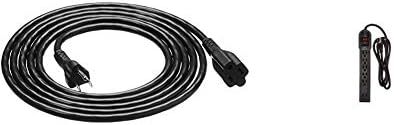 Basics Extension Cord - 10 pés - EUA - Black & 6 Outlet Protector Power Strip, 790 Joule - Black