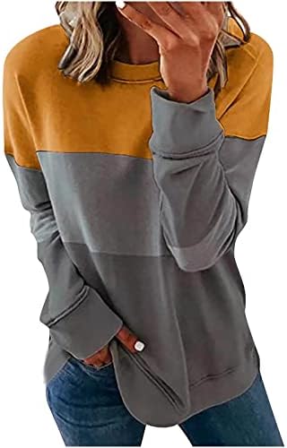 Mulheres camisas de manga comprida Pullover de queda de manga comprida Matas de moletom casual bloco colorido tops soltos