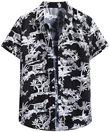 iopqo imprimido botão para baixo camisa de camisa havaiana FLOR TURTLENECK Cardigan Sleeve Men's Beach Camisa de gola