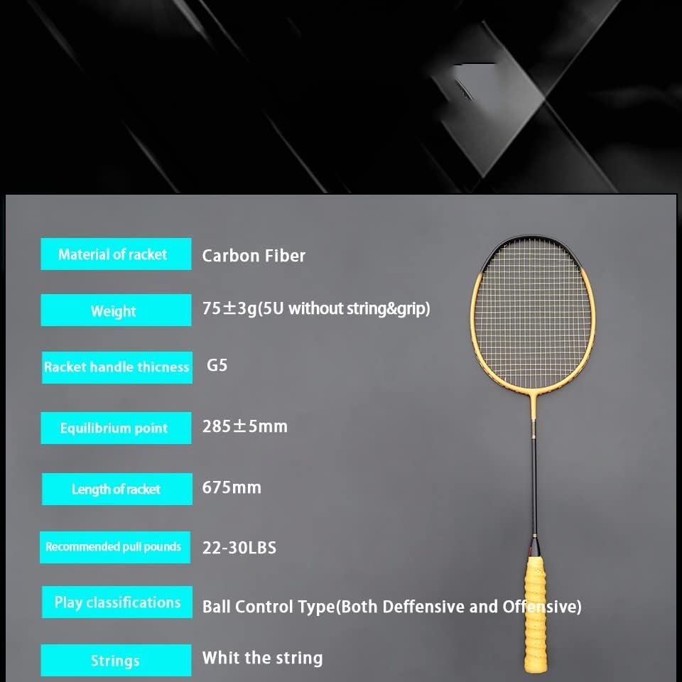 Raquetes de badminton de fibra de carbono espessos amarras 5U 75G TENSÃO MAX 30 libras Profissional Racqeut Sports para sacos de adultos