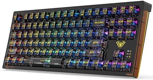 Teclado de jogos sem fio AULA, teclado de jogos mecânicos de swappable que está com 19 modos de luz lateral, 2.4g e bt5.0