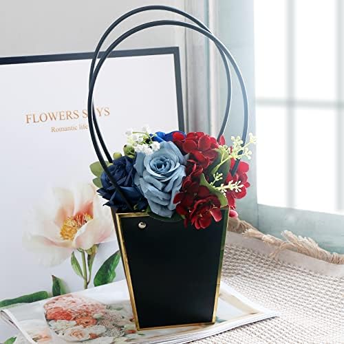 Bolsa de presente de flor de papel kraft semononia - sacos de buquê de pacote de 12 pack com alças caixas florais para festas de