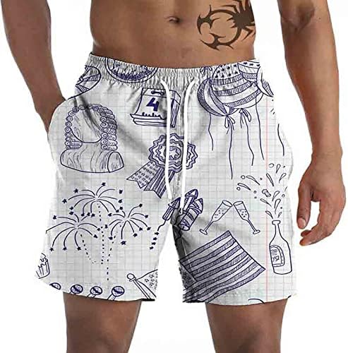 BMISEGM Summer Mens Athletic Shorts Men calças de praia masculina Casual shorts 3d Quarto de julho Padrão de bandeira retro natação
