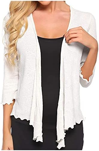 Ruziyoog Womens Cardigan Cardigan leve e macio aberto dianteira 3/4 manga Cardigans coloridos sólidos casuais casaco de ajuste solto fora