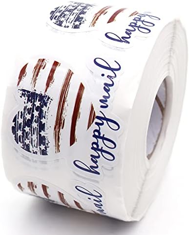 Wailozco 1.5 '' America Flag Heart Adesivos de correio feliz, adesivos feitos à mão, adesivos de negócios, adesivos de envelopes para varejistas on -line, produtos artesanais, pequenas empresas, 500 rótulos por rolo