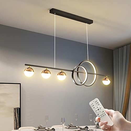 Luz pendente de teto, ilha de cozinha linear LED Pinging Lights, lustre de fazenda LED de 32W LED com controle remoto, luz