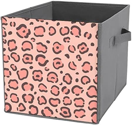 Nudquio Leopard Print Dobing Bins de armazenamento Caixas colapsíveis Cubo de tecido Organizador simples com alças para casas de casas Toys de roupas livros de 10 x 10 polegadas