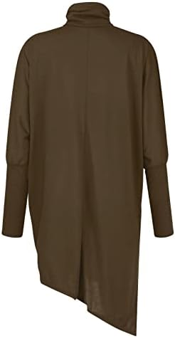 Camisas de manga comprida para mulheres moda a bainha de cor sólida camisetas esvoaçantes de pescoço alto topo elegante casual de pescoço