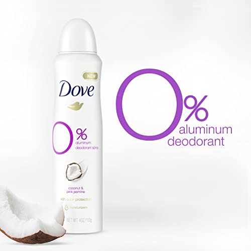 Pomba 0 % de spray de desodorante de alumínio para coco de 48 horas de proteção e desodorante livre de alumínio de jasmim rosa 4 oz