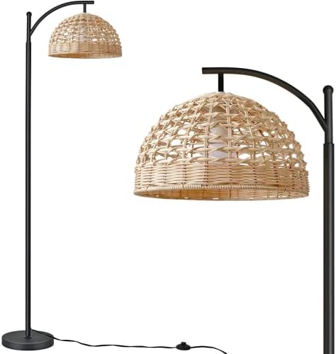 Lâmpada de piso Danggeoi Bamboo para sala de estar, lâmpada de piso de cesta com 3 lâmpada colorida, lâmpada alta