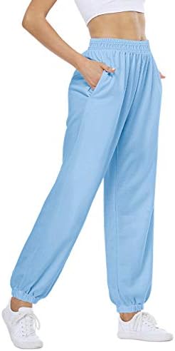 Cyinu Womens Yoga Pants Lounge Baggy reta de calça de moletom reta de pernas largas