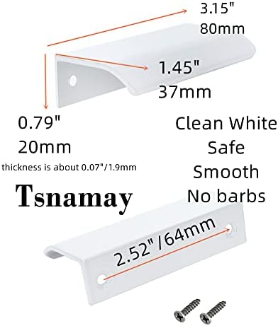Tsnamay 6pcs 3,15 Pull de superfície de arco branco, borda branca puxa alças da gaveta de móveis, alça de gabinete escondida, orifício dia.2.52/64mm