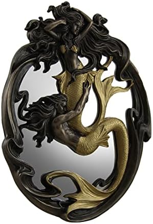 Design Venenese Holding On Merman & Mermaid em um Espelho de Parede de Bronze de Bronze e Gold de Bronze