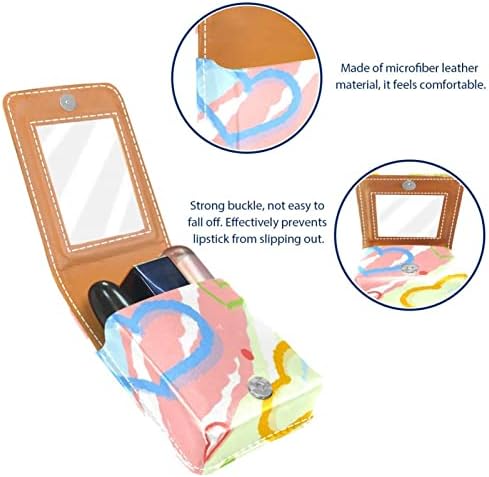 Caixa de batom de Oryuekan, bolsa de maquiagem portátil fofa bolsa cosmética, organizador de maquiagem do suporte do batom, desenho animado de coração de cor de arco -íris adorável