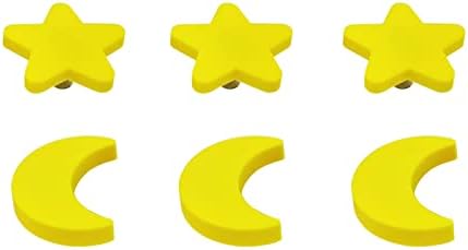 PASTLLA 6PCS Botões de borracha macia Cartoon Moon / Star Shape Gabinete Mutas Decoração da sala do gabinete amarelo borda do dedo puxa
