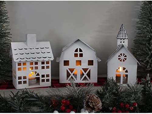 Auldhome Farmhouse Christmas Village Collection 2 com igreja, celeiro e escola; Exibição de cidade para a cidade decorativa