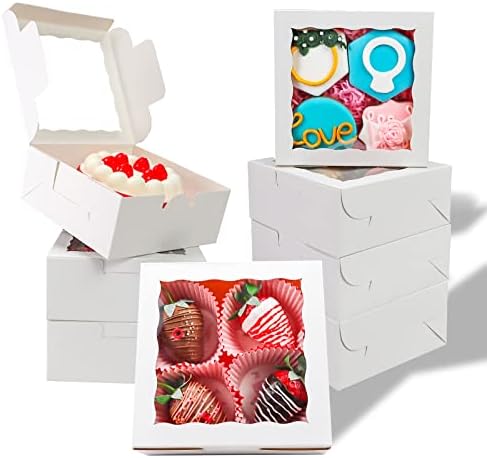 Slshepack 55pcs 6 x6 x2½ caixas de padaria branca com caixas de biscoito de janela pequenas caixas de bolo de macaron caixas de torta caixas de chocolate trufa