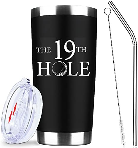 Presentes de golfe para atha para homens, o copo do 19º buraco 20 oz com palha de tampa e escova de limpeza, aço