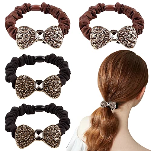 Kuuguu 4 PCs Fashion Bow Anel de cabelo de shinestone All-Match, Barrette Bowknot Clip Hair Acessórios para mulheres meninas.