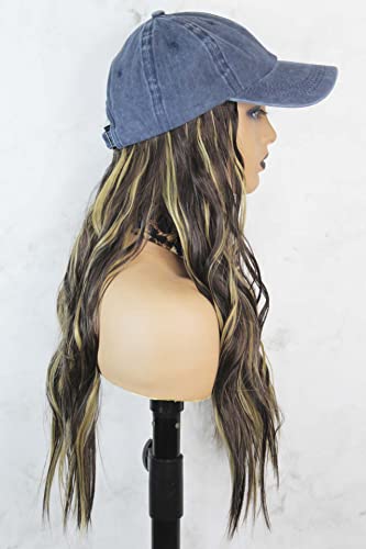 Wowmuse vintage lavado e beisebol chapéu de chapéu com extensão de cabelo destacável Anexada para mulheres Capinho de beisebol