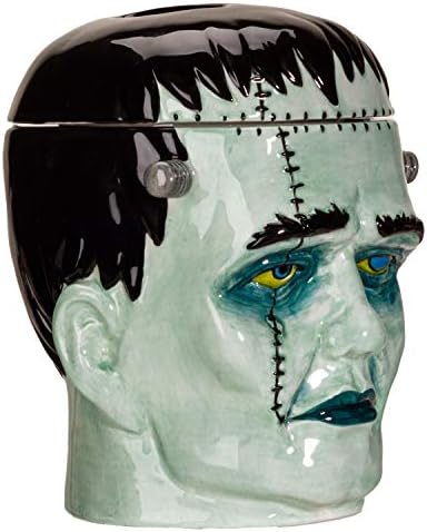 Coleção de cúpula Halloween Frankenstein Head Cookie Jar Candy Treat Jar Casistro com Cerâmica de tampa 8,5 polegadas