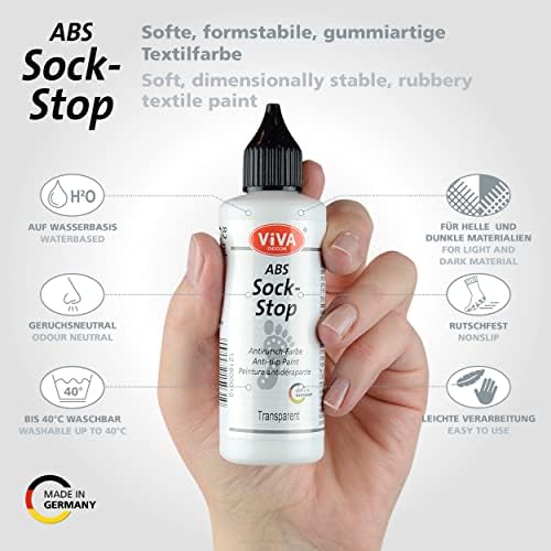 Viva Decor Sock Stop Non Slip Líquido transparente 2,77 fl oz, ABS Anti Skid Fabric - Líquido anti -deslizamento para meias - Feito na Alemanha