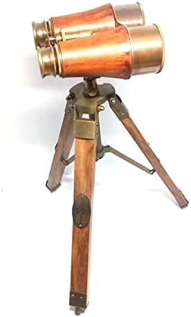 ASI Náutico -14 Binocular de couro vermelho de latão sólido antigo com suporte de mesa de tripé