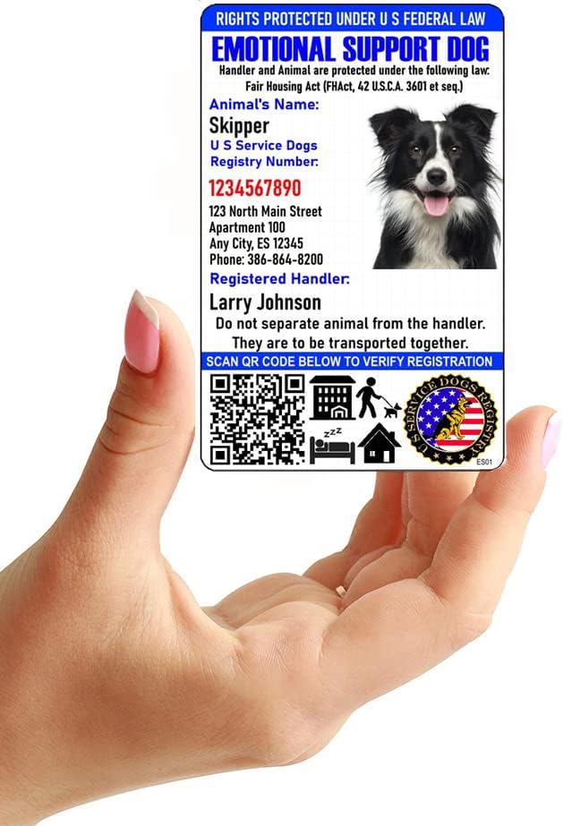 Apenas 4 PAWS Card de identificação de suporte emocional personalizado com QR Code & Security Seal e Hológrafo opcional | Registro de cães de serviço dos EUA Registry Plus Id ID e ID digital - estilo retrato