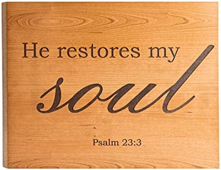 Salmo 23 Arte da parede | Ele restaura minha alma pendurada na decoração da parede cristã gravada com verso da Bíblia | Decoração