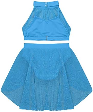 Inlzdz Little Big Girls Lyrical Dance 2pcs Roupa de alta colheita de gola alta com figurino atlético de Bottoms Skirted