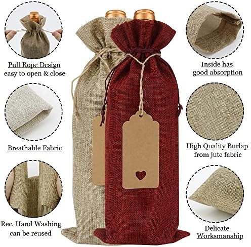 Sacos de vinho Fasoty Burlap para garrafas de vinho presentes, 12 PCs reutilizáveis ​​sacos de garrafa de vinho com