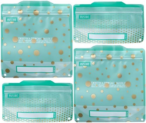 Russbe Metallic Polka Dot Reutilable Snack & Sandwich Sacos, turquesa