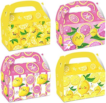 12pcs Caixas de festa de limão de verão Fruta Lemão Favor de caixas de tratamento caixas temáticas de limão de limão amarelo com alças Boxes de boa casa