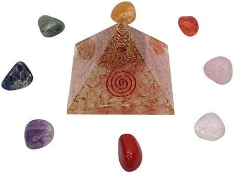 Harmonize Rose Quartz Pirâmide Cristal de Cura com Chakra de cobre Símbolo EMF Proteção Meditaton Yoga Gerador de energia Presentes
