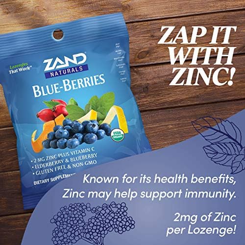 Zand Herbalozenge Organic Blue-Berries | Pastilhas de garganta com vit. C & Zinco para suporte imunológico | Sem xarope de milho