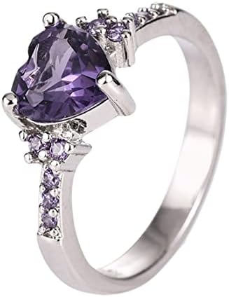 2023 Novo Diamond Zircon Heart Heart Amethyst Ring Style Fomen's Style Zircon Ring Jewelry Jewelry Conjunto para adolescentes
