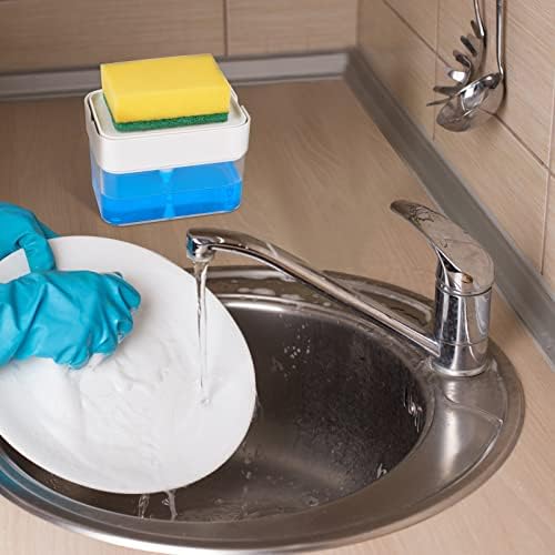 Redcall Dish Soap Dispenser para pia da cozinha, dispensador de sabão líquido e suporte para esponja para bancada da cozinha, lavagem de pia, 10,5 onças