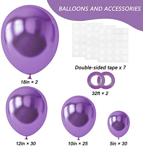 Rubfac 87pcs balões de látex de látex de púrpura metálicos tamanhos diferentes 18 12 10 5 polegadas kit de balão de festa roxa metal para formatura