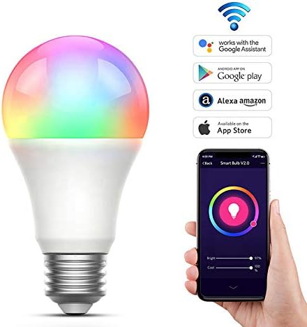 Lâmpadas inteligentes de esterilecares, alteração de cor Alexa Bluetooth WiFi Mesh, lâmpadas inteligentes A21 trabalham com Alexa Google Home for Home Bedroom Room, sem necessidade de cubo, 10W 1000lm E26, 1 pacote