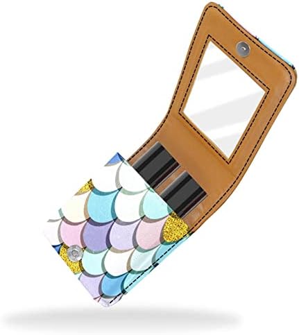 Escala de sereia, senhoras coloridas pequenos lipsense saco portátil mini batom de batom saco de batom com armazenamento de maquiagem espelho