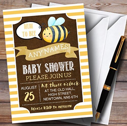 Convites de abelhas de listras amarelas convites para chá de bebê